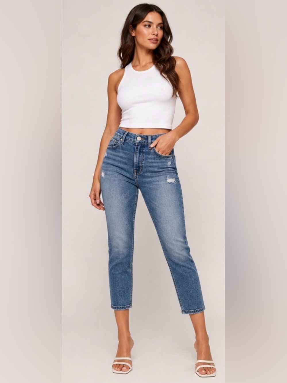 Good American Good Waist Cropped Jeans Sz 4/27 NWT High Rise Distressed - Picture 8 of 13